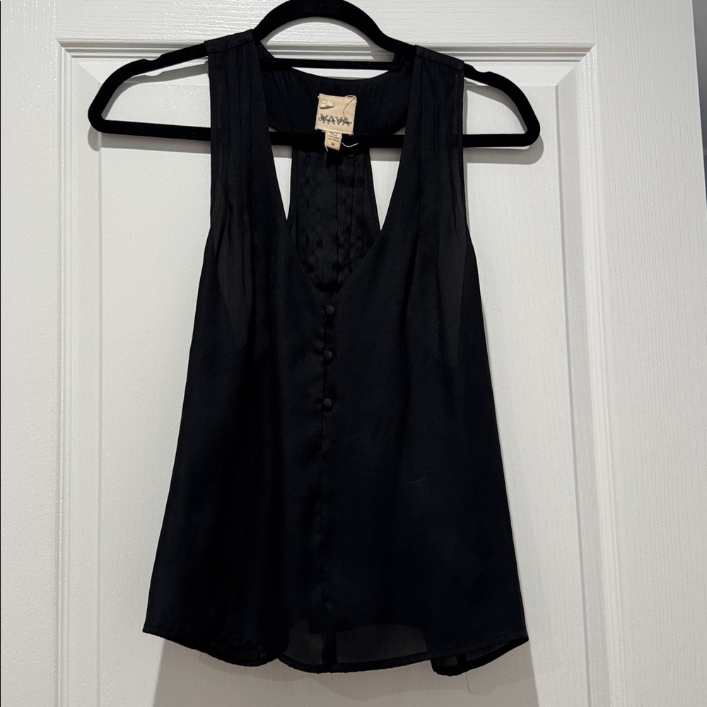 Black Sleeveless Top Button Detail